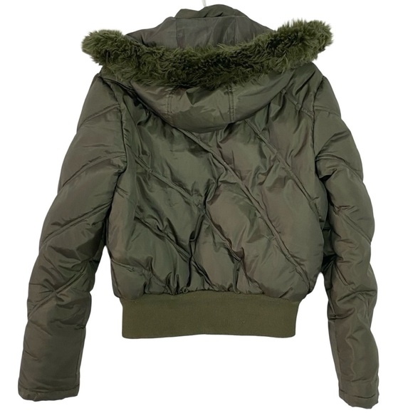 Vintage Y2K Makaveli Puffer Jacket Womens Size Medium Down Hooded Green Puffy - Picture 2 of 14